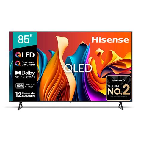 HISENSE LEDN85Q6Q QLED 60hz 4k Smart 85"; Quantum dot; Wide colour gamut; USB1, USB2; HDMI x 3; Earphone jack; Ethernet; Wifi; BT; Anyview; Backlight control; Dolby Digital; Dolby ATMOS; Voice command; Airplay, Miracast, DLNA, Anyview Cast; Stand, Theatre, Music, Speech, Late Night, Sports